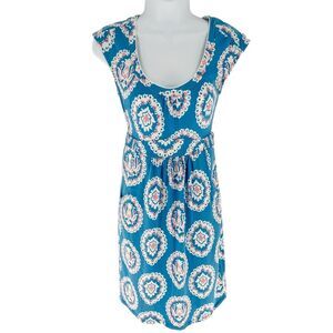 Boden Dress Womens 2 Blue Pink Floral Weekend Pocket Dress Jersey Knit Casual